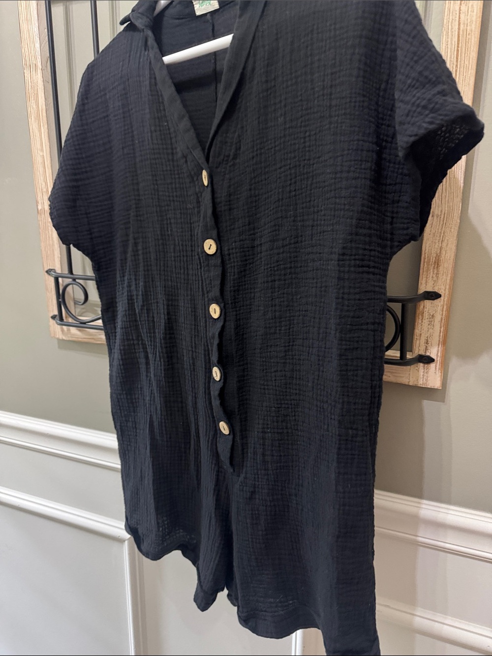 Relaxed Button-Front Black Short Sleeve jumper Small 100% cotton - Picture 9 of 10